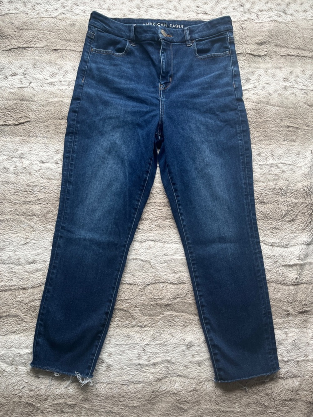 American Eagle Outfitters Dark Blue Cropped High-Rise Jeans
